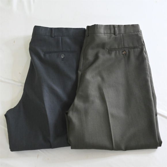 Lot 2 Vtg Slates 38x29 Gray Green Wool Pleated‎ Cuffed Mens Dress Pants